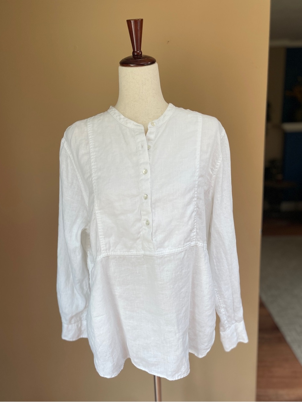 Guideboat Co. Womens Linen Tunic Blouse Top Large White Coastal‎ Beachy Pockets